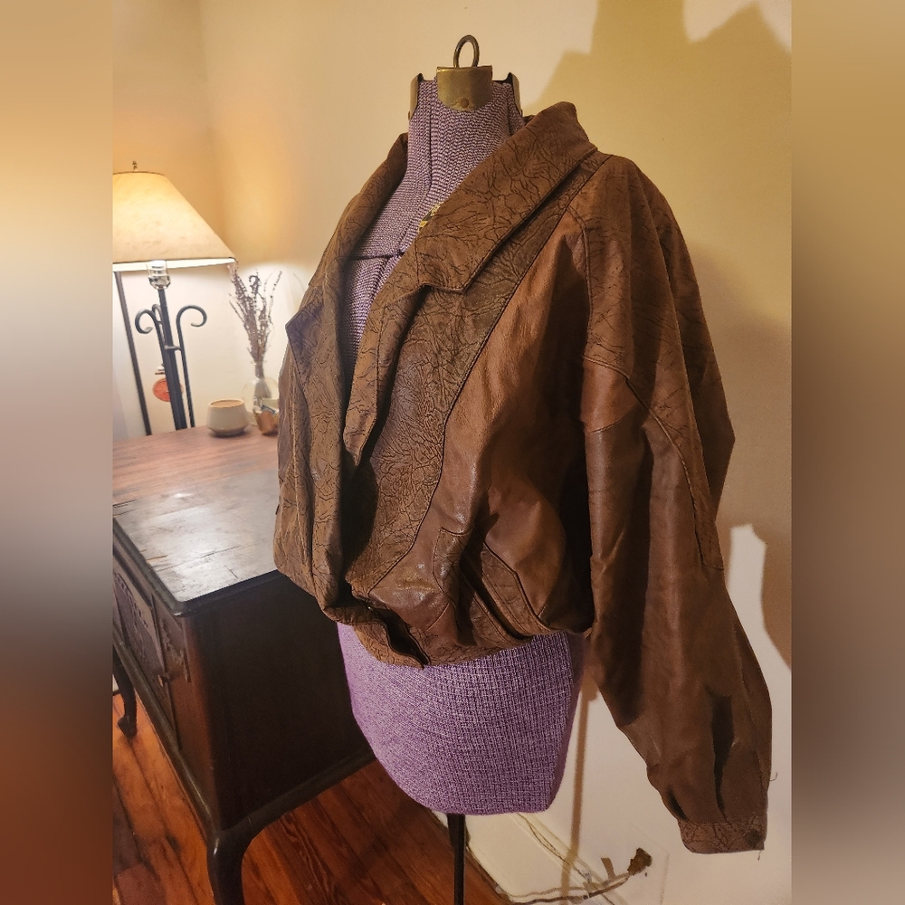 Brown Textured Leather Jacket